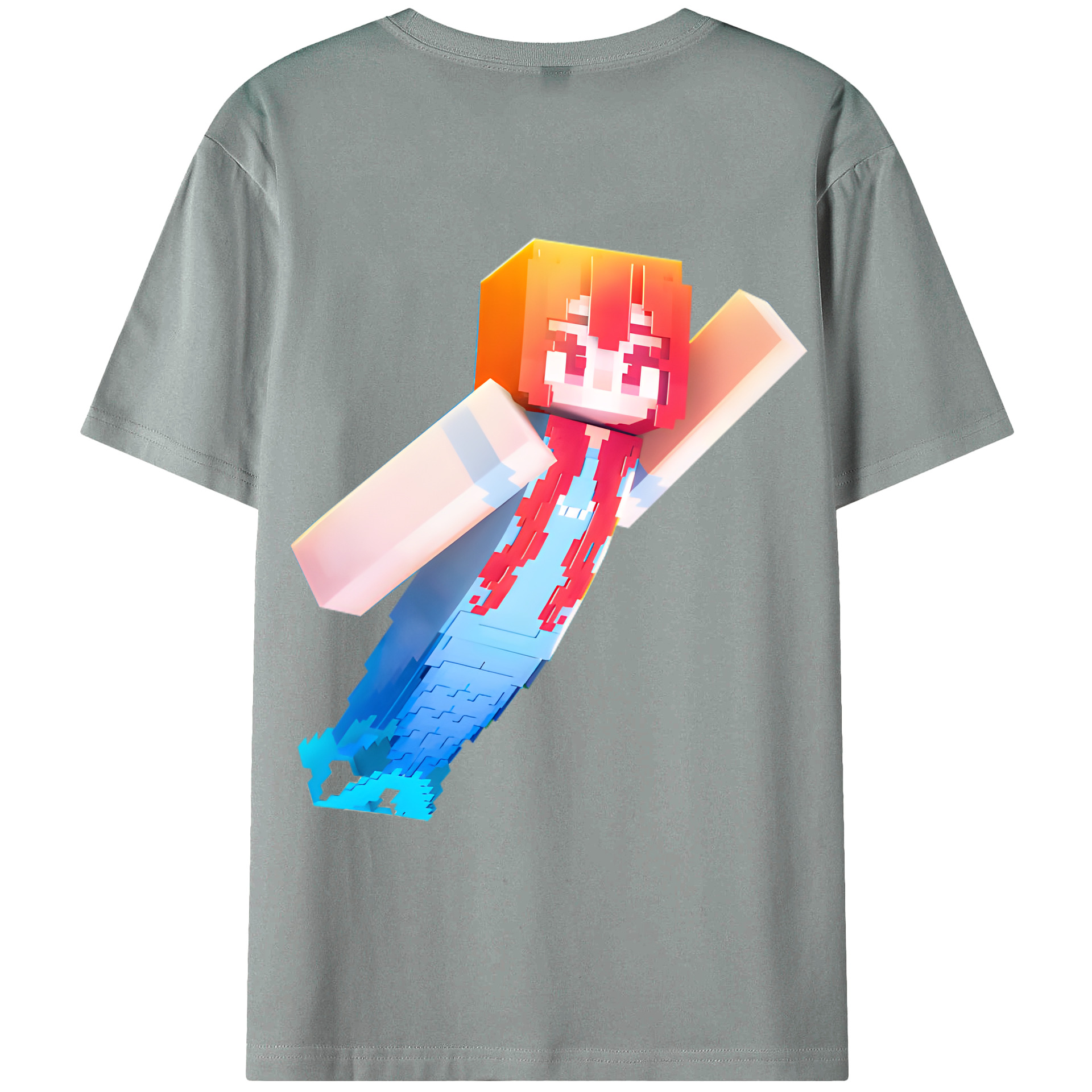 （画像用） マインクラフト ブロックの世界 Minecraft MC Block world 綿100％ メンズ半袖Tシャツ（バックプリント） 通気性